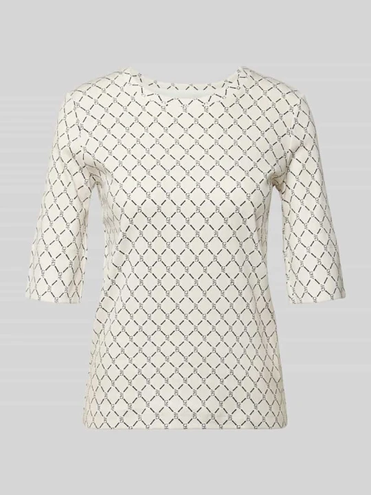 Zdjęcie produktu t-shirt o kroju regular fit z nadrukiem z logo na całej powierzchni Marc Cain Piaskowy
