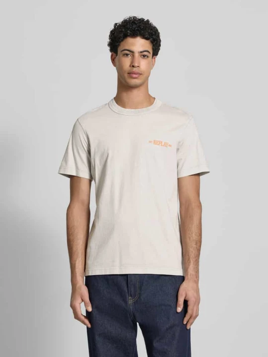Zdjęcie produktu T-shirt o kroju regular fit z nadrukiem z logo Replay Piaskowy
