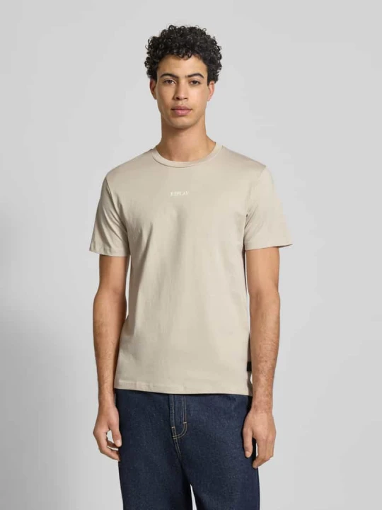 Zdjęcie produktu T-shirt o kroju regular fit z nadrukiem z logo Replay Piaskowy
