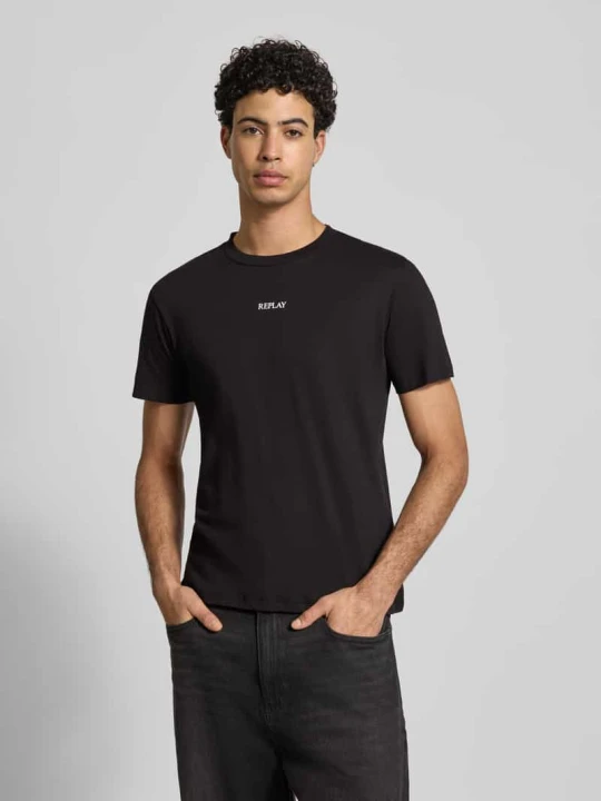 Zdjęcie produktu T-shirt o kroju regular fit z nadrukiem z logo Replay Czarny