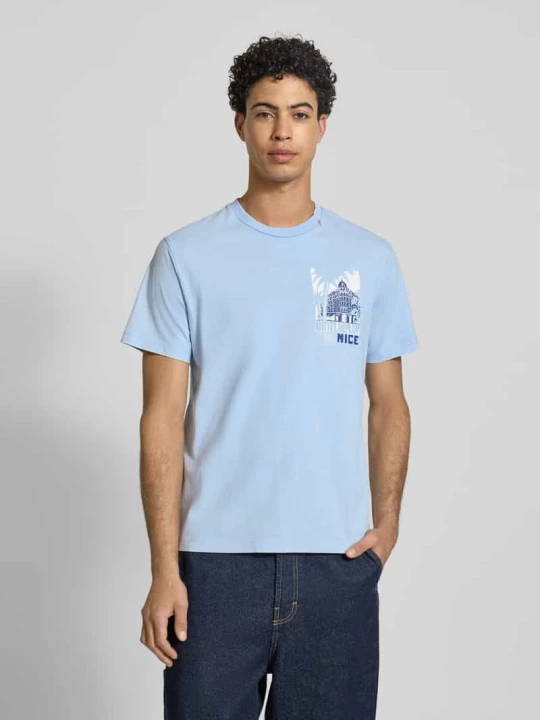 Zdjęcie produktu T-shirt o kroju regular fit z nadrukiem z logo Replay Jasnoniebieski