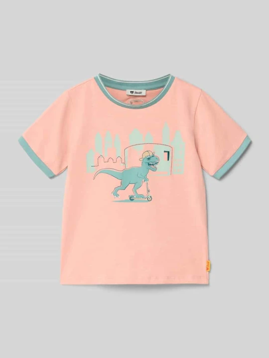 Zdjęcie produktu T-shirt o kroju regular fit z nadrukiem z motywem Steiff Różowy