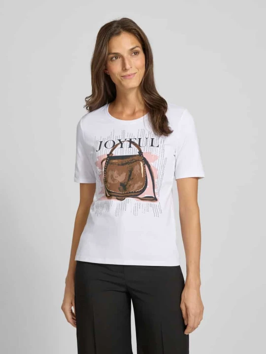 Zdjęcie produktu T-shirt o kroju regular fit z obszyciem kamieniami stras model ‘Juli’ Betty Barclay Biały