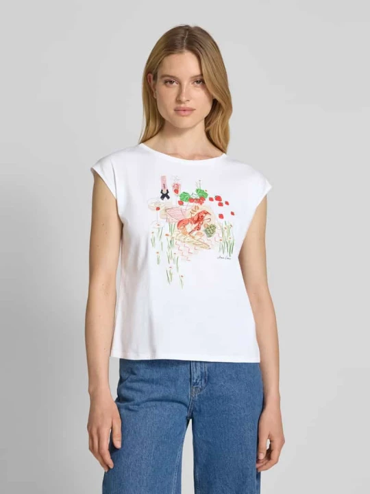 Zdjęcie produktu T-shirt o kroju regular fit z okrągłym dekoltem Marc Cain Biały
