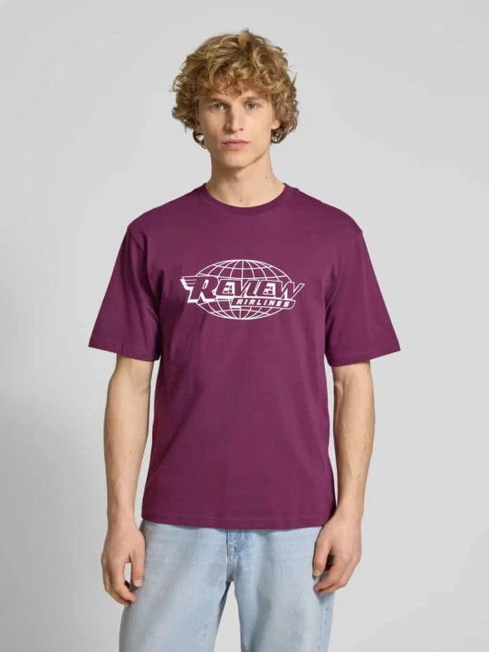 Zdjęcie produktu T-shirt o kroju regular fit z okrągłym dekoltem REVIEW Śliwkowy