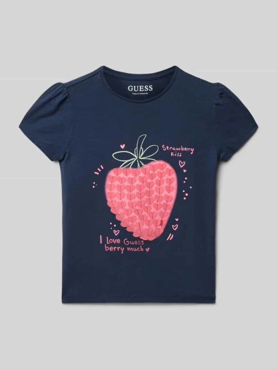 Zdjęcie produktu t-shirt o kroju regular fit z ozdobnym obszyciem Guess Granatowy