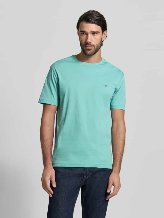 Zdjęcie produktu T-shirt o kroju regular fit z wyhaftowanym logo Gant Turkusowy