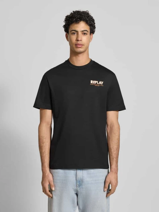 Zdjęcie produktu T-shirt o kroju regular fit z wyhaftowanym logo Replay Czarny