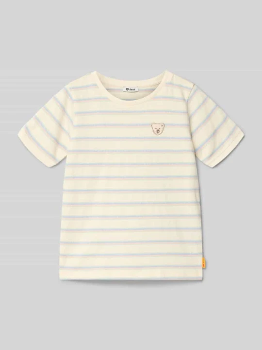 Zdjęcie produktu T-shirt o kroju regular fit z wyhaftowanym logo Steiff Écru