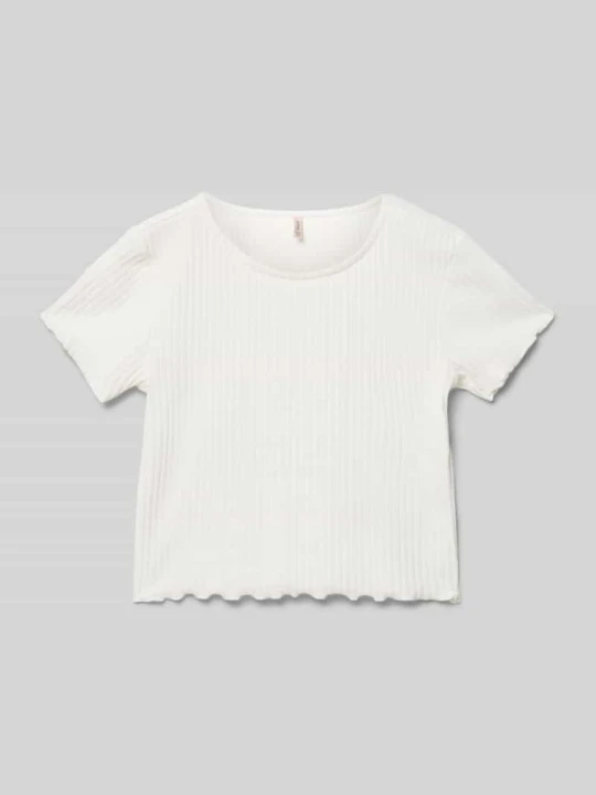 Zdjęcie produktu T-shirt o kroju regular fit z wykończeniem z falbanami model ‘NELLA’ Only Złamany biały