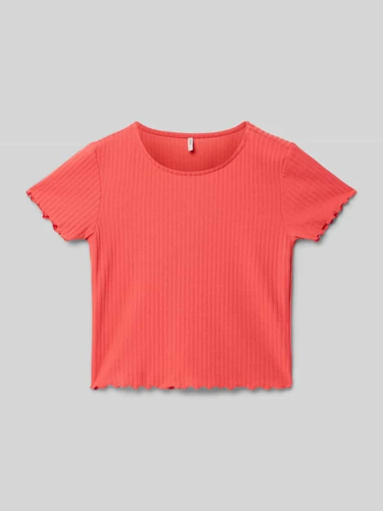 Zdjęcie produktu T-shirt o kroju regular fit z wykończeniem z falbanami model ‘NELLA’ Only Koralowy