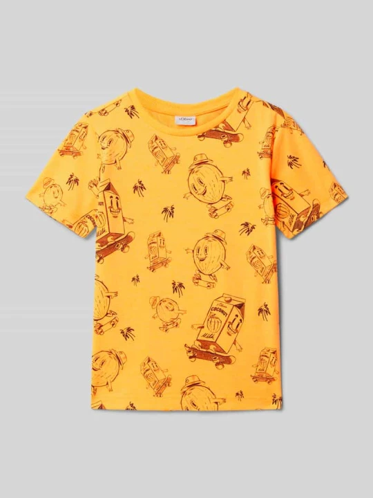 Zdjęcie produktu T-shirt o kroju regular fit ze wzorem na całej powierzchni s.Oliver Neonowy pomarańczowy