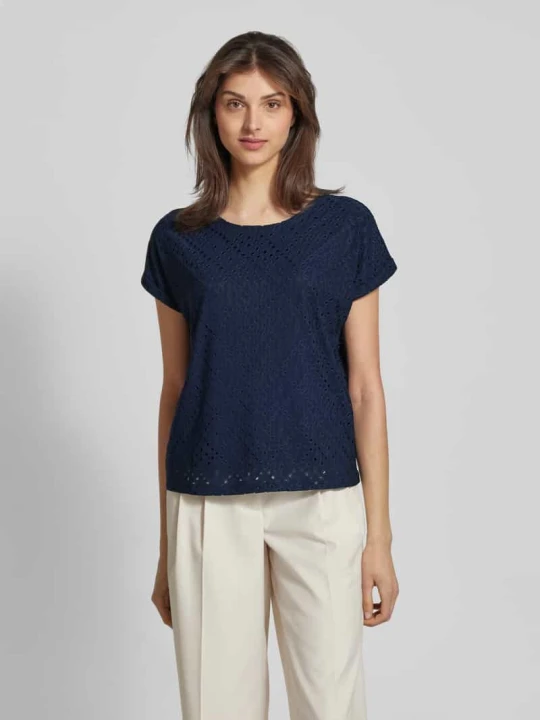 Zdjęcie produktu T-shirt o kroju relaxed fit z ażurową koronką model ‘TASSA’ Vero Moda Granatowy