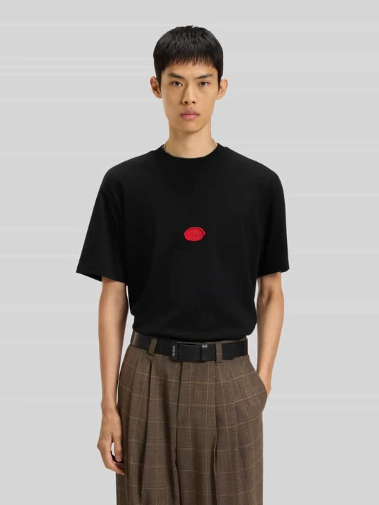 Zdjęcie produktu T-shirt o kroju relaxed fit z bawełnianego dżerseju model ‘DIVIS’ Hugo Czarny