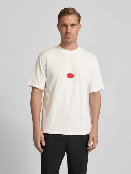 Zdjęcie produktu T-shirt o kroju relaxed fit z bawełnianego dżerseju model ‘DIVIS’ Hugo Biały