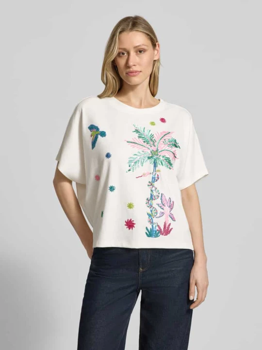 Zdjęcie produktu T-shirt o kroju relaxed fit z cekinami milano italy Biały