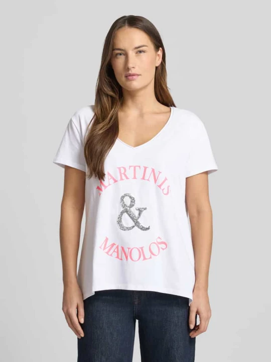 Zdjęcie produktu Krój relaxed fit T-shirt z cekinowym obszyciem Model 'Martinis Manolos' Miss Goodlife Biały