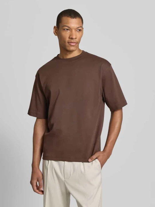 Zdjęcie produktu T-shirt o kroju relaxed fit z czystej bawełny Jake*s Czekoladowy