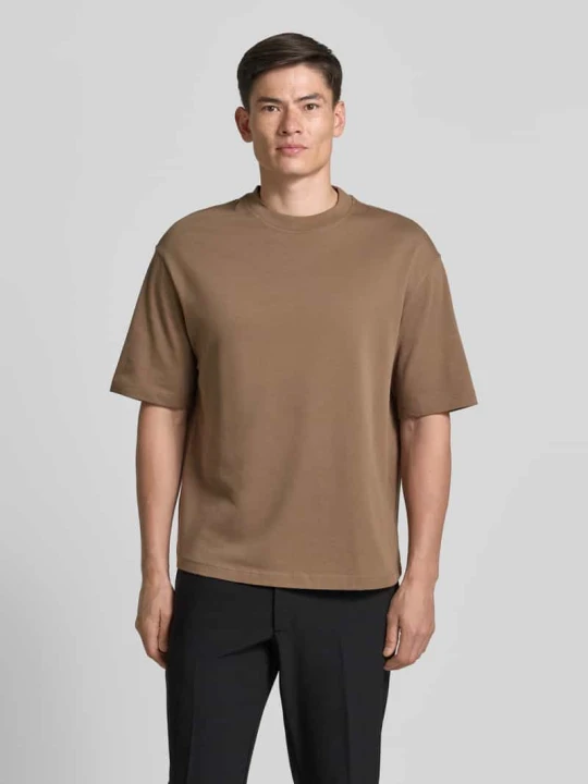 Zdjęcie produktu t-shirt o kroju relaxed fit z czystej bawełny model 'ASPEN' Selected Czekoladowy