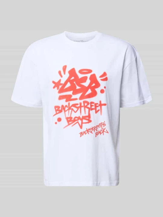 Zdjęcie produktu T-shirt o kroju relaxed fit z czystej bawełny model 'Backstreet Boys' Mister Tee Biały