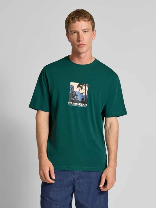 Zdjęcie produktu T-shirt o kroju relaxed fit z czystej bawełny model ‘BEANE’ Only & Sons Ciemnozielony