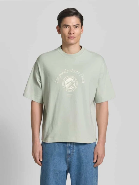 Zdjęcie produktu T-shirt o kroju relaxed fit z czystej bawełny model 'BOXYNORMAN GRAPHIC' Selected Homme Miętowy