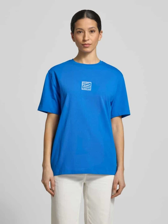 Zdjęcie produktu t-shirt o kroju relaxed fit z czystej bawełny model 'BROOK SS HOTEL' Selected Królewski niebieski