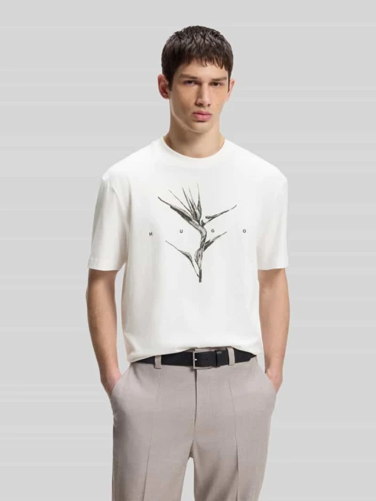 Zdjęcie produktu T-shirt o kroju relaxed fit z czystej bawełny model 'DARISE' Hugo Biały