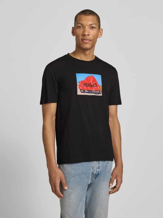 Zdjęcie produktu T-shirt o kroju relaxed fit z czystej bawełny model 'DOSTINO' Hugo Czarny