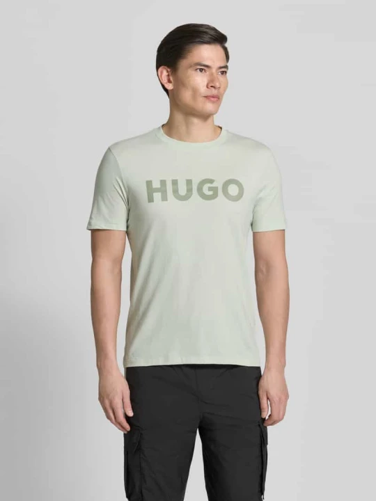 Zdjęcie produktu t-shirt o kroju relaxed fit z czystej bawełny model 'DULIVIO' Hugo Miętowy