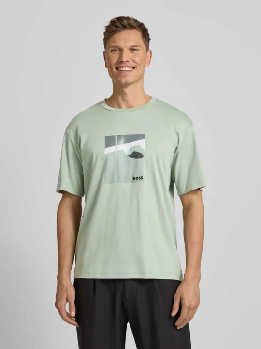 Zdjęcie produktu T-shirt o kroju relaxed fit z czystej bawełny model ‘JOIN’ Boss Miętowy