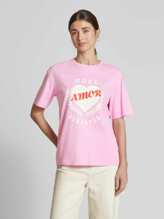 Zdjęcie produktu T-shirt o kroju relaxed fit z czystej bawełny model ‘SOPHIE MIA’ Vero Moda Mocnoróżowy