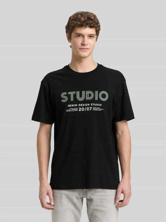 Zdjęcie produktu T-shirt o kroju relaxed fit z czystej bawełny Tom Tailor Czarny