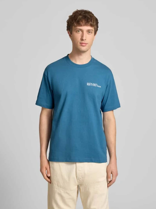 Zdjęcie produktu T-shirt o kroju relaxed fit z czystej bawełny z nadrukiem z motywem Marc O'Polo Błękitny