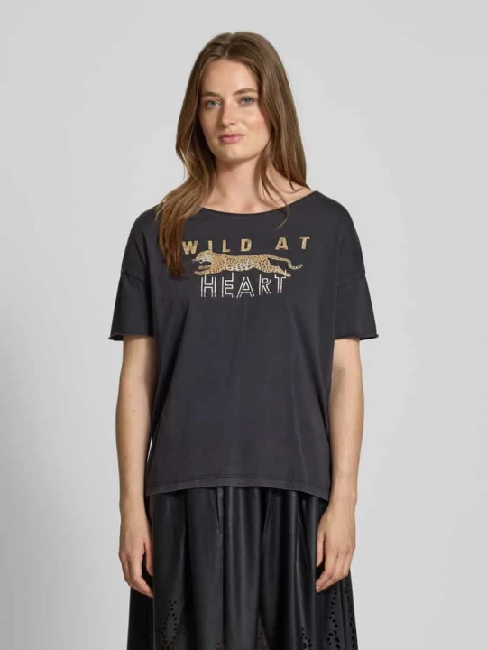 Zdjęcie produktu T-shirt o kroju relaxed fit z czystej bawełny z nadrukiem z motywem Oui Antracytowy
