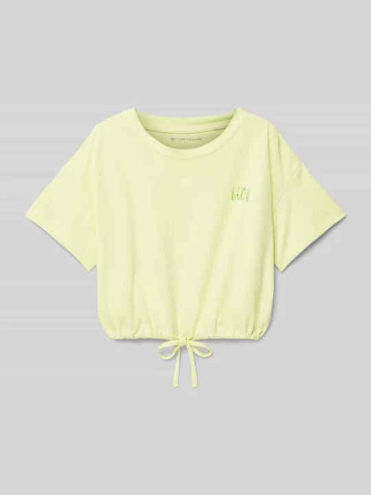 Zdjęcie produktu T-shirt o kroju relaxed fit z czystej bawełny z nadrukiem z napisem Tom Tailor Jasnożółty