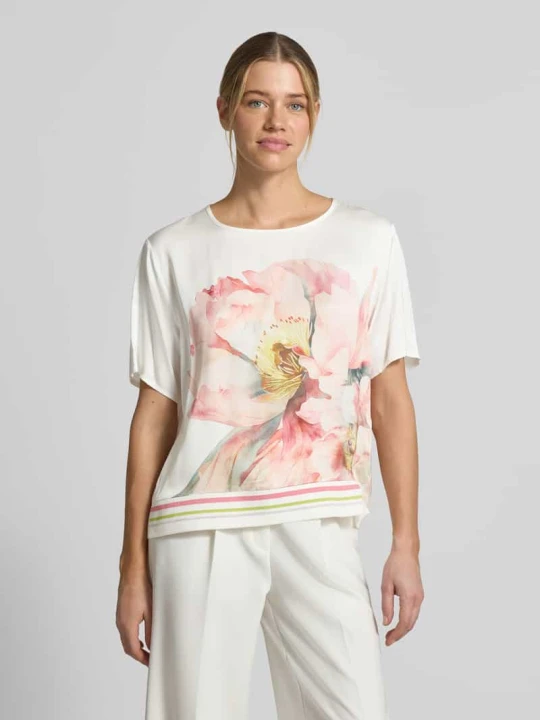 Zdjęcie produktu t-shirt o kroju relaxed fit z czystej wiskozy z kwiatowym nadrukiem Betty Barclay Różowawy