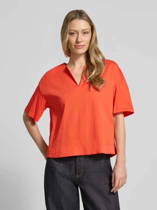 Zdjęcie produktu t-shirt o kroju relaxed fit z dekoltem z lamówką milano italy Czerwony