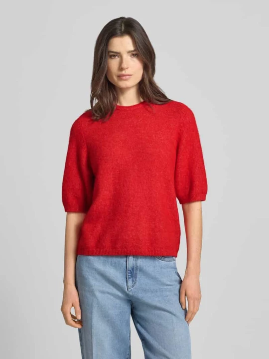 Zdjęcie produktu T-shirt o kroju relaxed fit z mieszanki alpaki model 'Alpha' Gestuz Czerwony