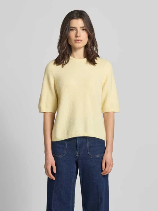 Zdjęcie produktu T-shirt o kroju relaxed fit z mieszanki alpaki model 'Alpha' Gestuz Pastelowy żółty
