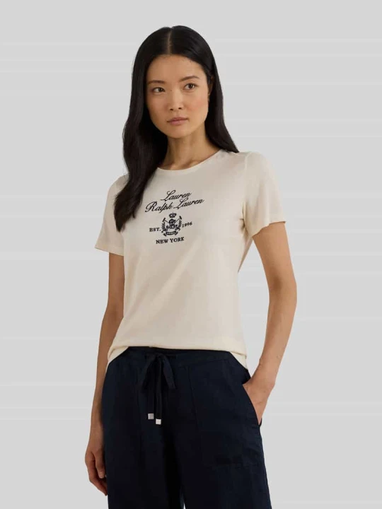 Zdjęcie produktu T-shirt z mieszanki bawełny o kroju relaxed fit Lauren Ralph Lauren Piaskowy