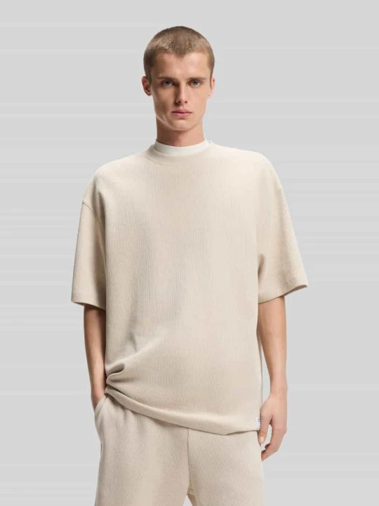 Zdjęcie produktu T-shirt o kroju relaxed fit z mieszanki bawełny model 'NUWAFFLE' Hugo Złamany biały