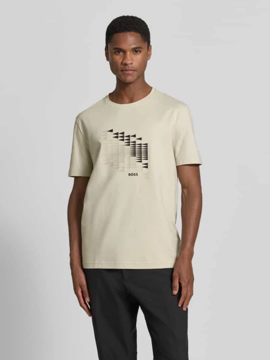 Zdjęcie produktu t-shirt o kroju relaxed fit z mieszanki bawełny model 'TS_NETWORK FLAG' Boss Piaskowy