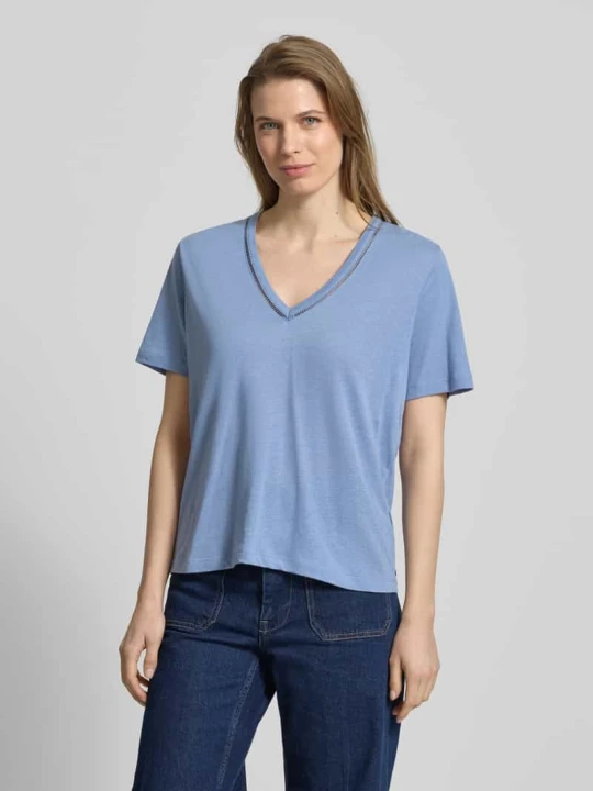 Zdjęcie produktu T-shirt o kroju relaxed fit z Mieszanka lnu z Dekolt w serek Scotch & Soda Jasnoniebieski