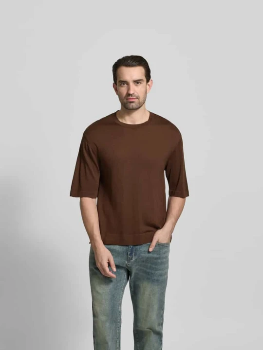 Zdjęcie produktu T-shirt o kroju relaxed fit z mieszanki lyocellu i wełny Officine Générale Średniobrązowy
