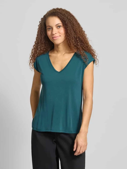 Zdjęcie produktu T-shirt o kroju relaxed fit z mieszanki modalu model 'KAMALA' Pieces Petrol
