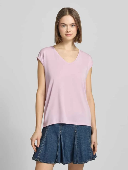 Zdjęcie produktu T-shirt o kroju relaxed fit z mieszanki modalu model 'KAMALA' Pieces Brudnoróżowy