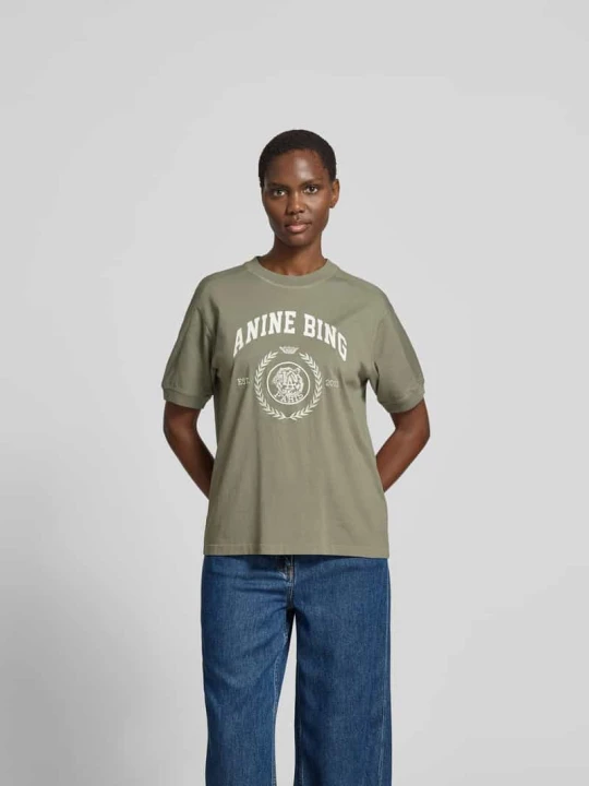 Zdjęcie produktu t-shirt o kroju relaxed fit z nadrukiem z logo Anine Bing Oliwkowy