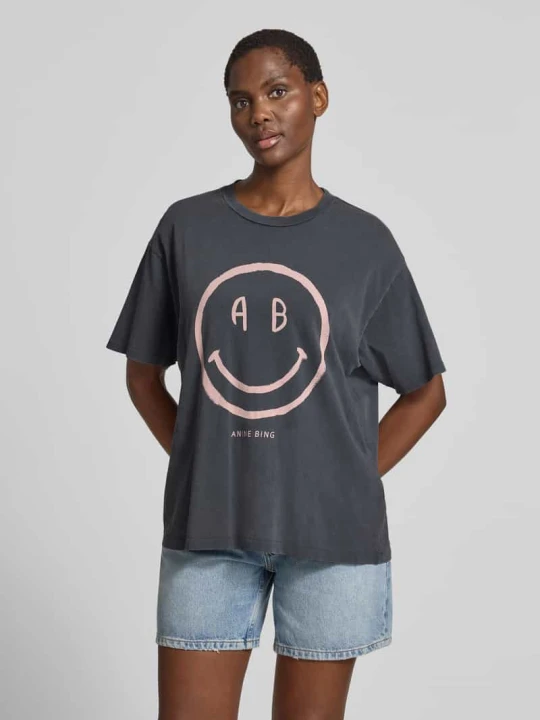 Zdjęcie produktu t-shirt o kroju relaxed fit z nadrukiem z logo Anine Bing Średnioszary