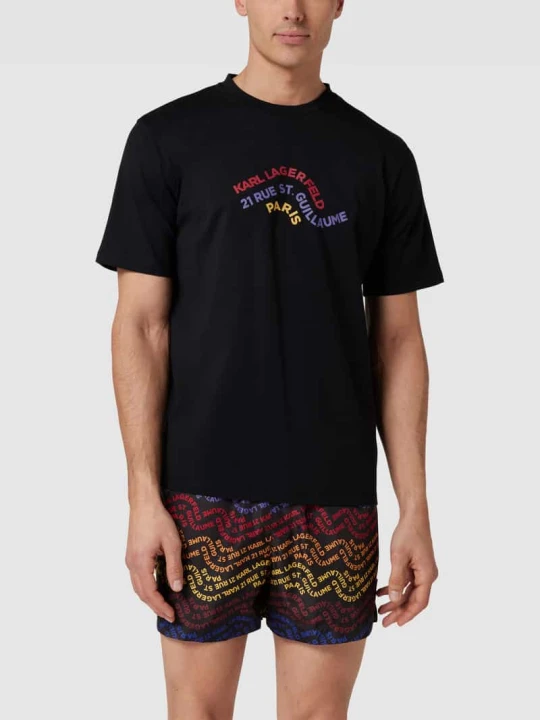 Zdjęcie produktu T-shirt o kroju relaxed fit z nadrukiem z logo model ‘WAVE LOGO’ KARL LAGERFELD Czarny